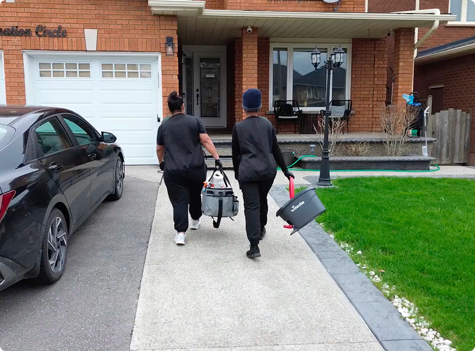 Cleaning team arriving at a residential property